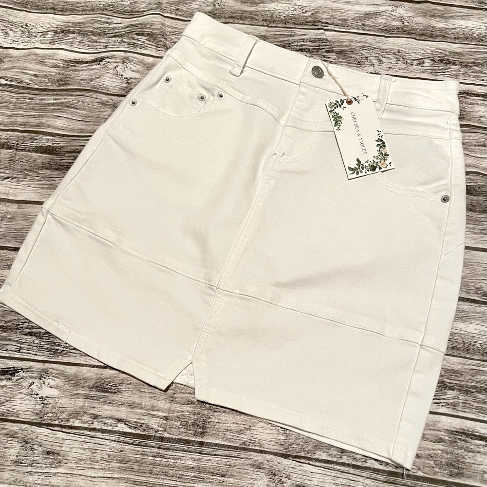 Chelsea & Violet white denim mini skirt